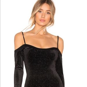 Glittery black suede bodysuit by hours!